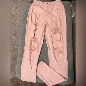 Never Worn, Distressed Light Pink Jeans, Size 7